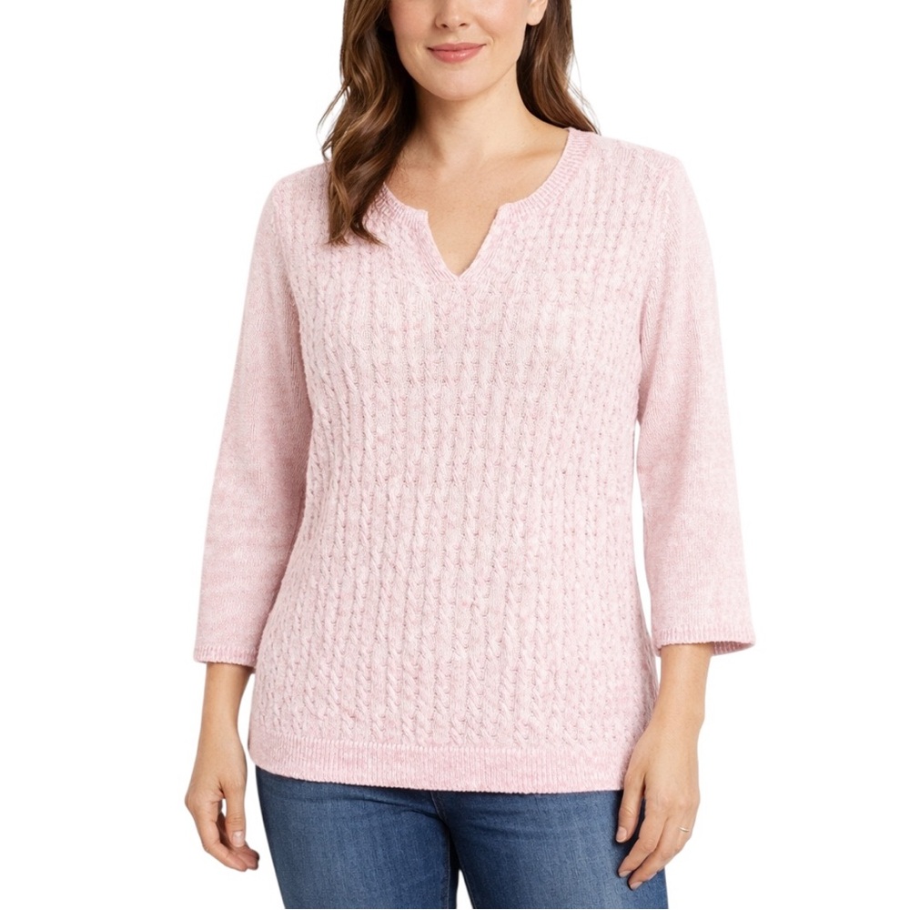Tommy Bahama Linen Sweater Cable Knit Light Pink V-Neck Sweater